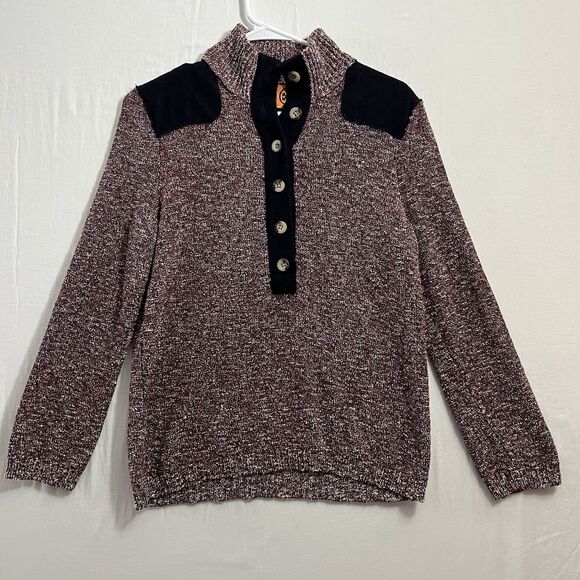 Tory Burch Pullover Marked Burgundy Sweater Sz M 1/2 buttons preppy Patchwork - Picture 1 of 8
